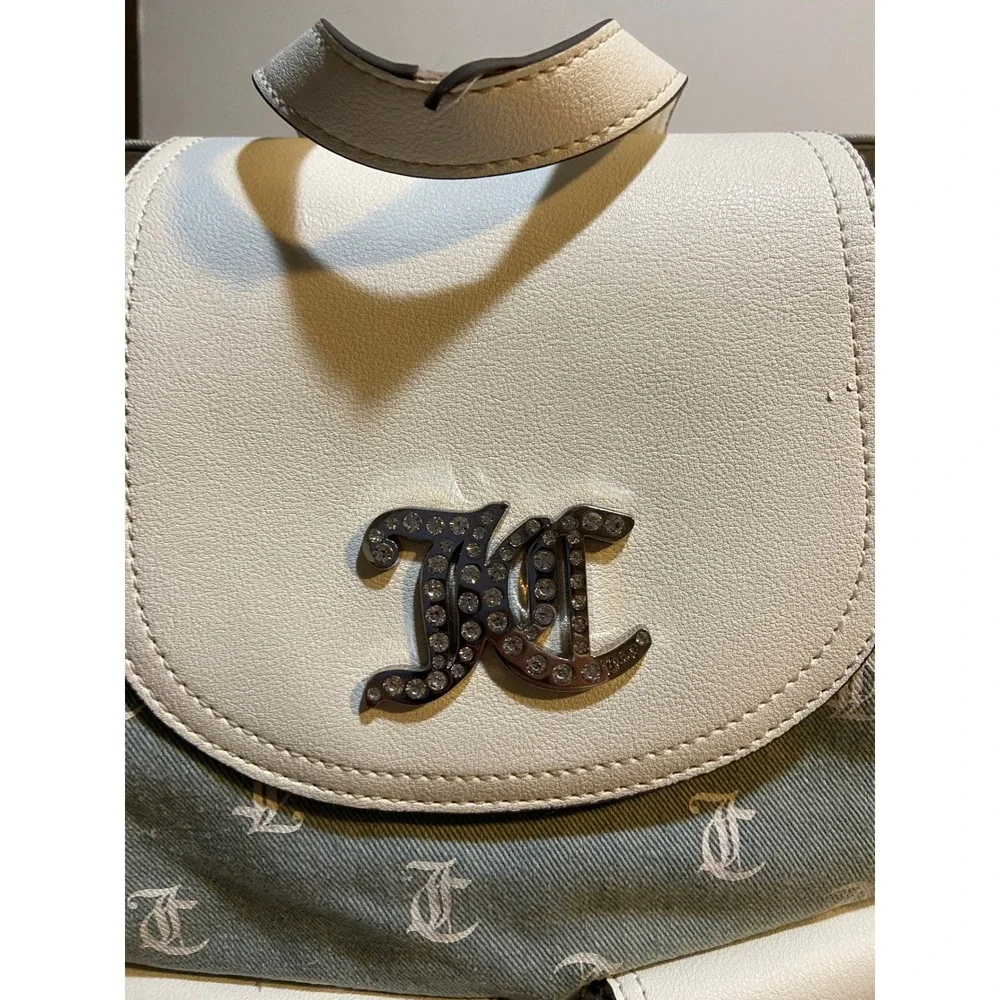 Juicy Couture‎ Pack it Up Washed Denim Backpack White  Rhinestones Small